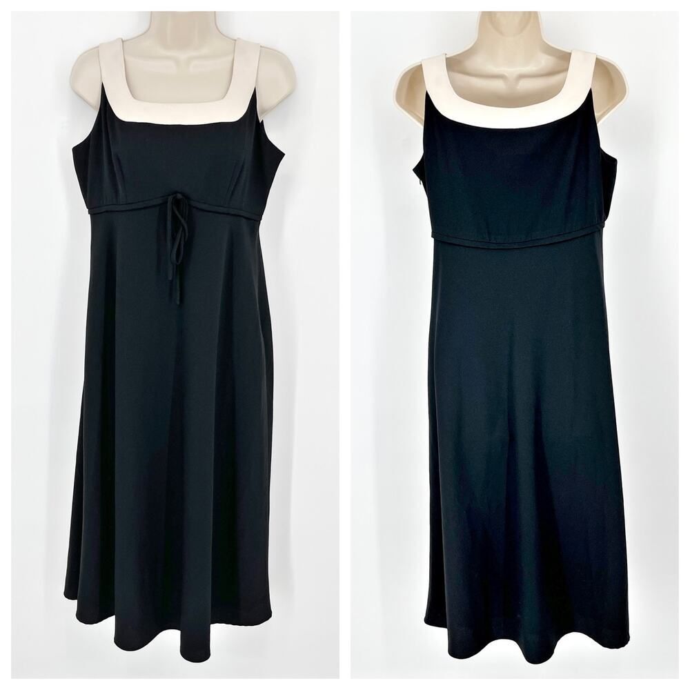 Carole Little VINTAGE Midi Dress Black Cream Empire Waist Sleeveless Women Sz 10